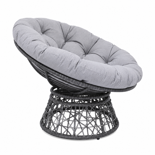 Fauteuil papasan tressée et grand coussin rond gris anthracite