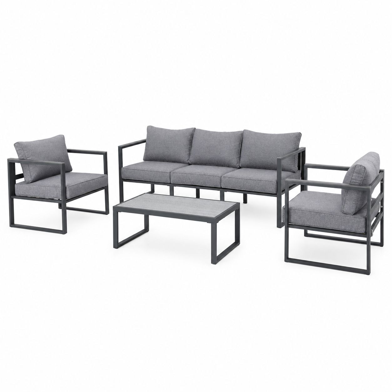 Salon de jardin 5 places en aluminium anthracite et tissu gris