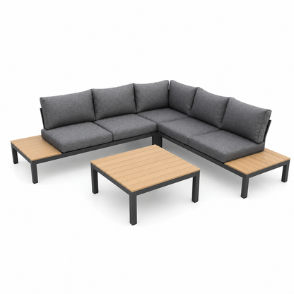 Salon de jardin en angle gris 5 places