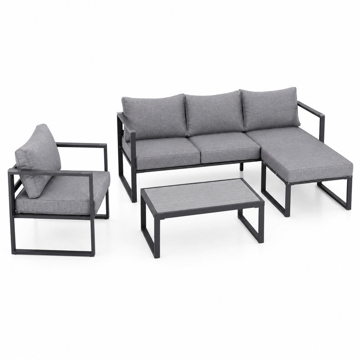 Salon de jardin d'angle 5 places en aluminium anthracite