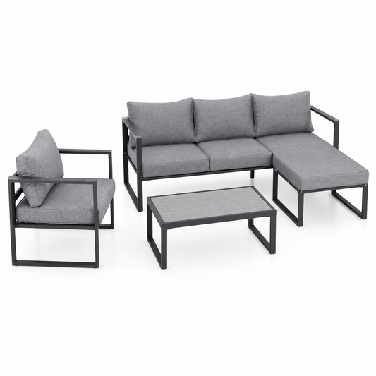 Salon de jardin d'angle 5 places en aluminium anthracite