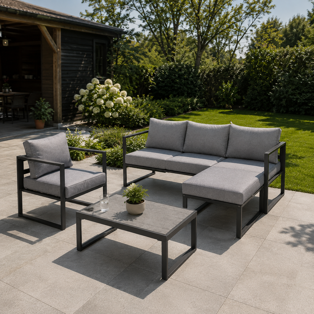 Salon de jardin d'angle 5 places en aluminium anthracite