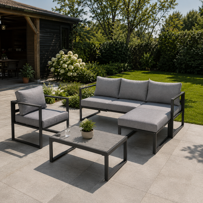 Salon de jardin d'angle 5 places en aluminium anthracite