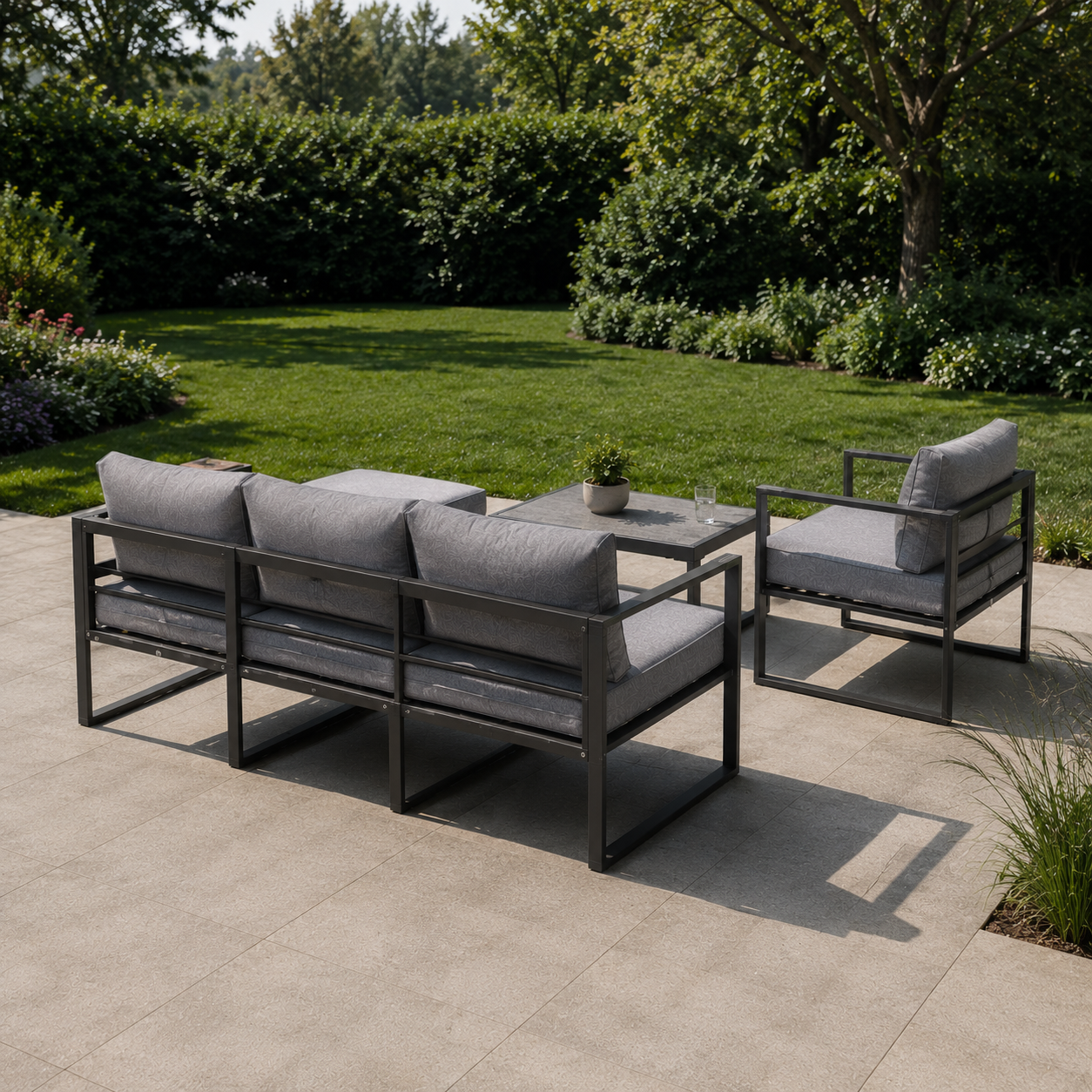 Salon de jardin d'angle 5 places en aluminium anthracite