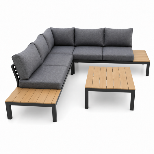 Salon de jardin en angle gris 5 places