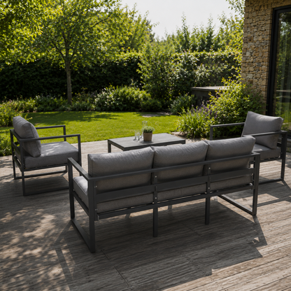 Salon de jardin 5 places en aluminium anthracite et tissu gris