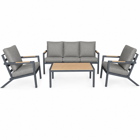 Salon de jardin 5 places en aluminium anthracite et bois