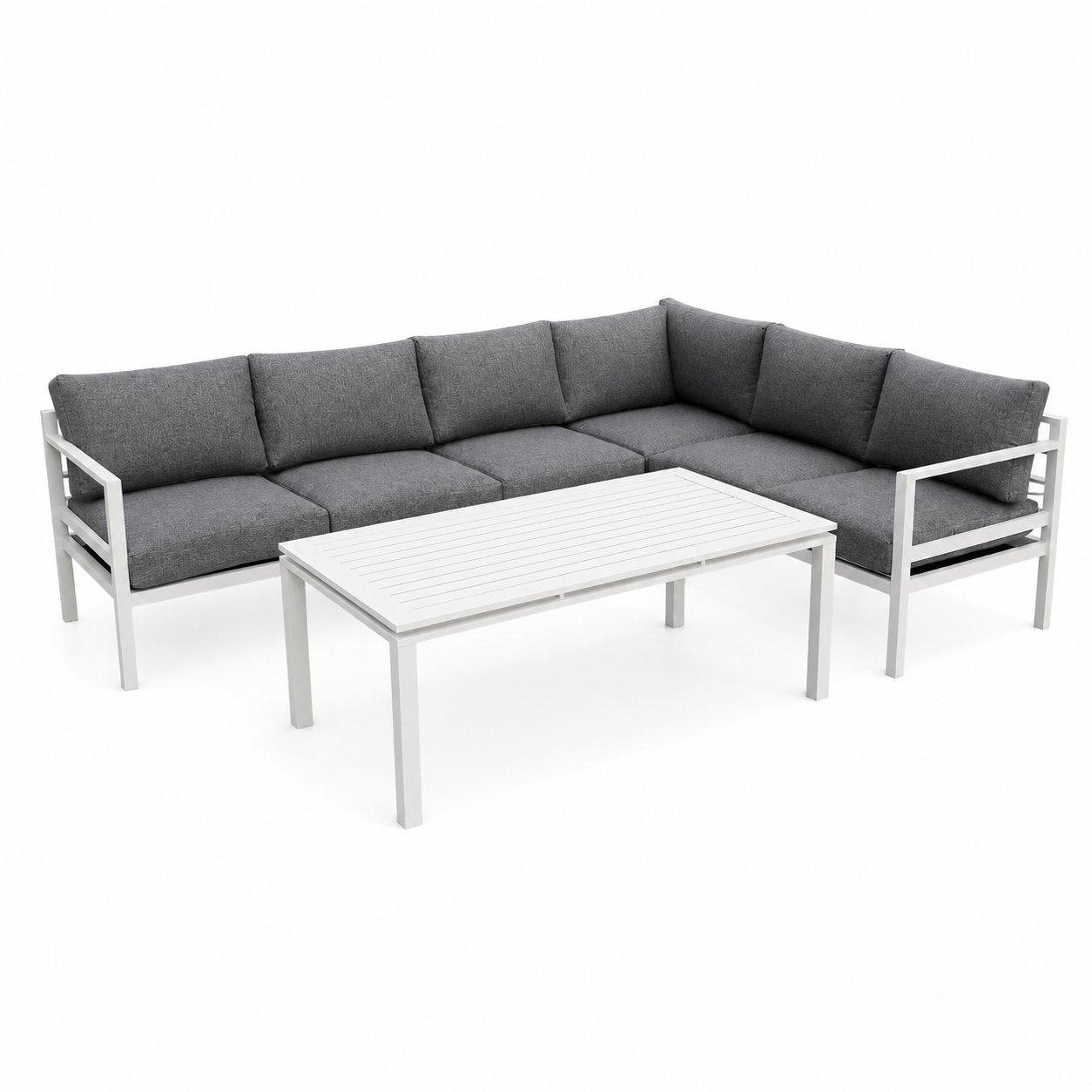 Salon de jardin d'angle 6 places en aluminium blanc