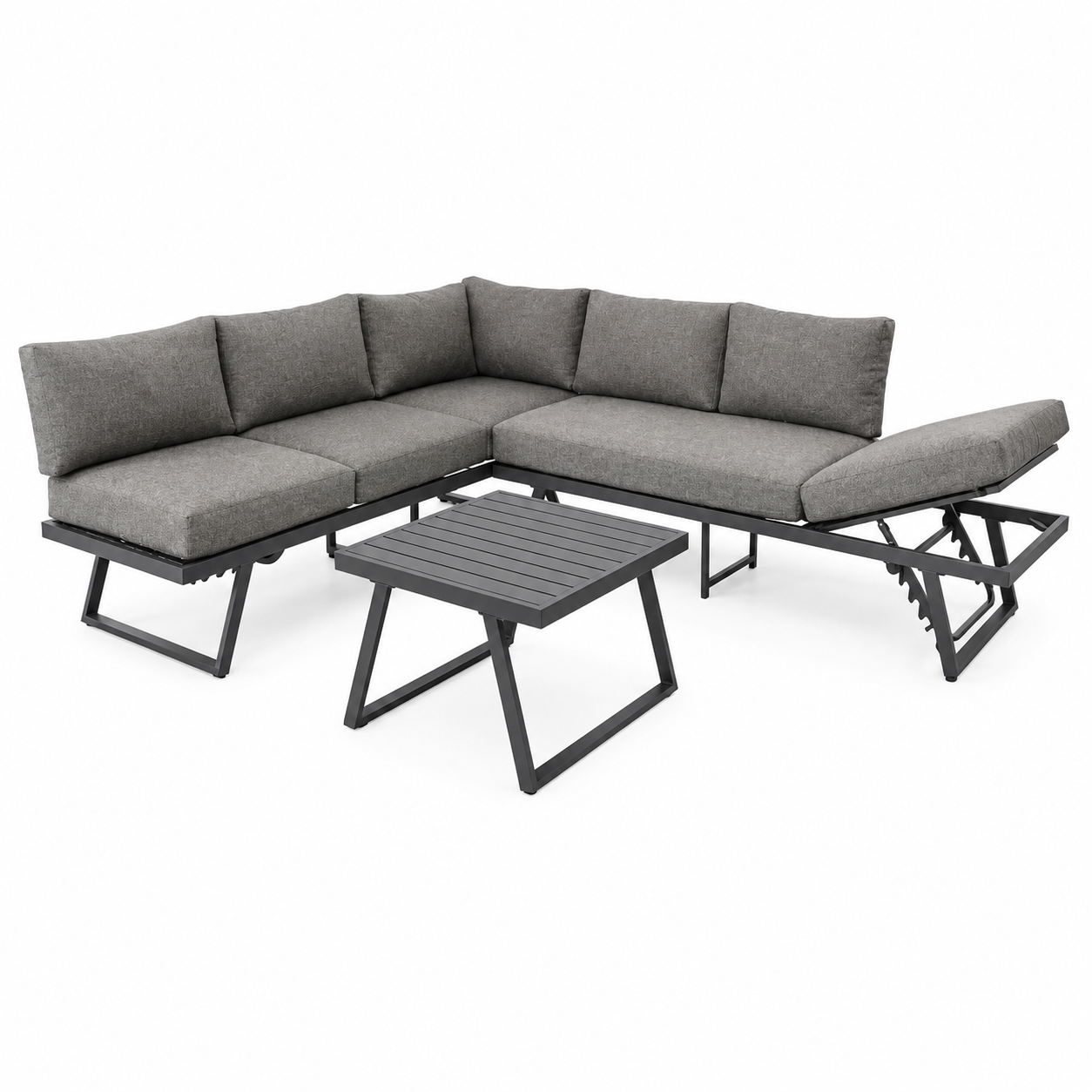 Salon de jardin d'angle 6 places en aluminium anthracite