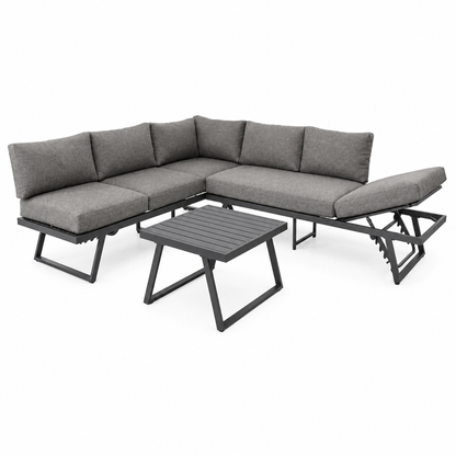 Salon de jardin d'angle 6 places en aluminium anthracite