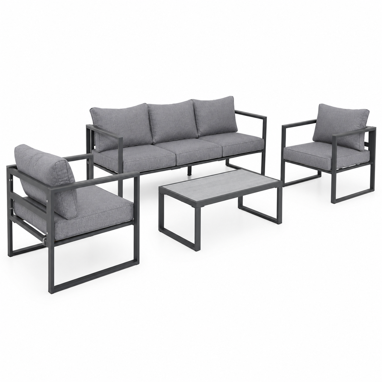 Salon de jardin 5 places en aluminium anthracite et tissu gris
