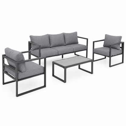 Salon de jardin 5 places en aluminium anthracite et tissu gris