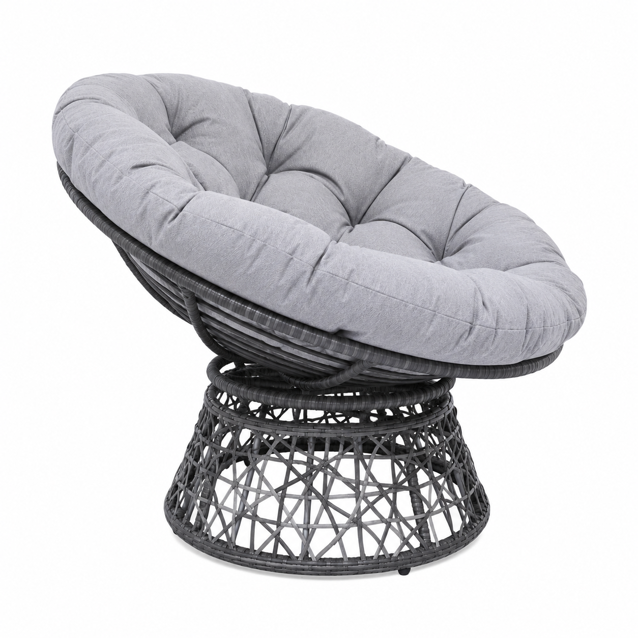 Fauteuil papasan tressée et grand coussin rond gris anthracite