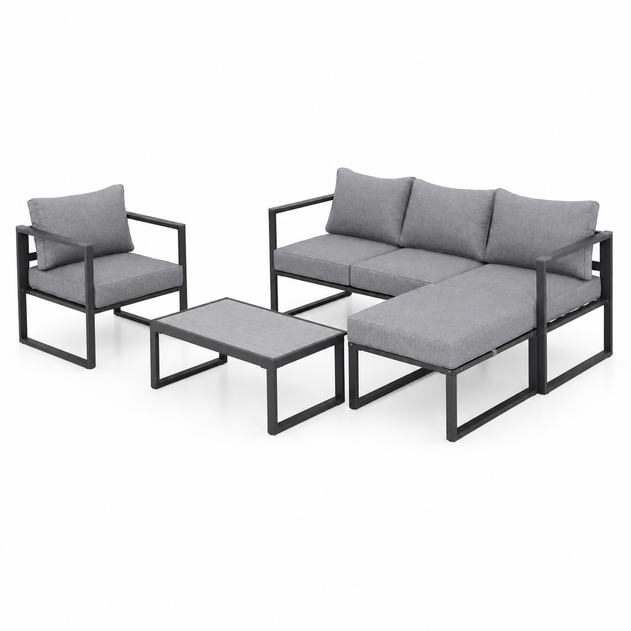 Salon de jardin d'angle 5 places en aluminium anthracite