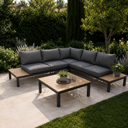 Salon de jardin en angle gris 5 places