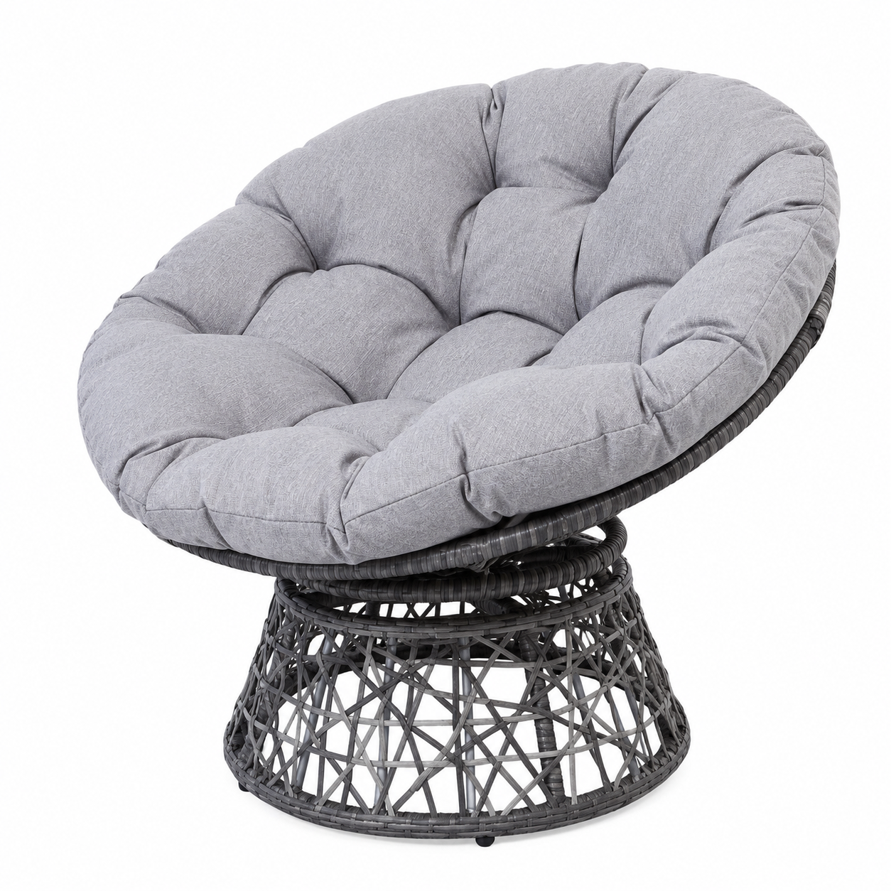 Fauteuil papasan tressée et grand coussin rond gris anthracite