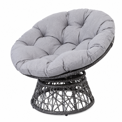 Fauteuil papasan tressée et grand coussin rond gris anthracite