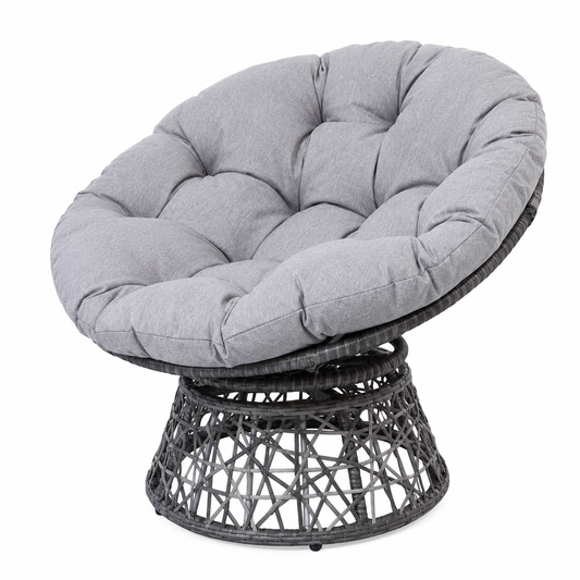 Fauteuil papasan tressée et grand coussin rond gris anthracite