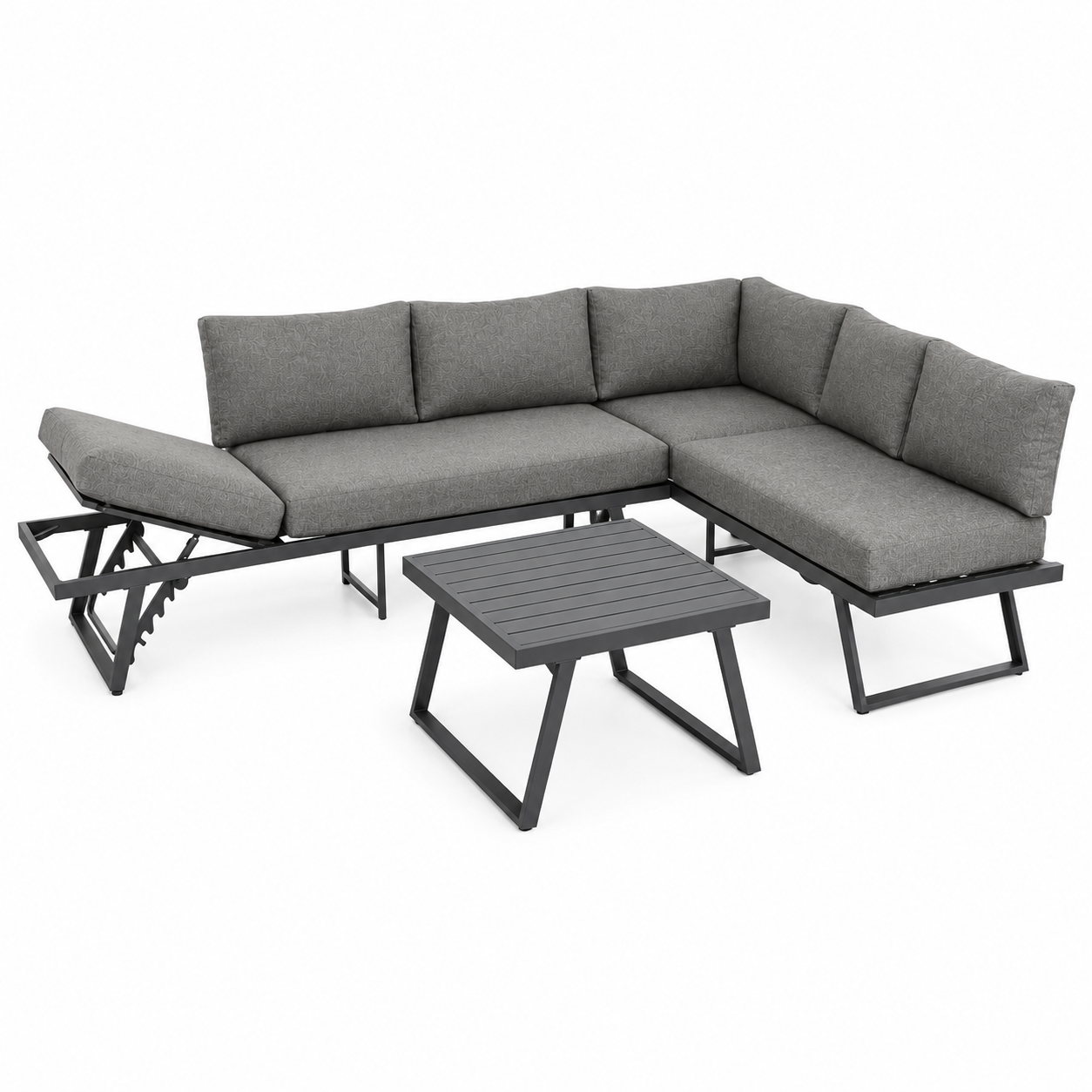 Salon de jardin d'angle 6 places en aluminium anthracite