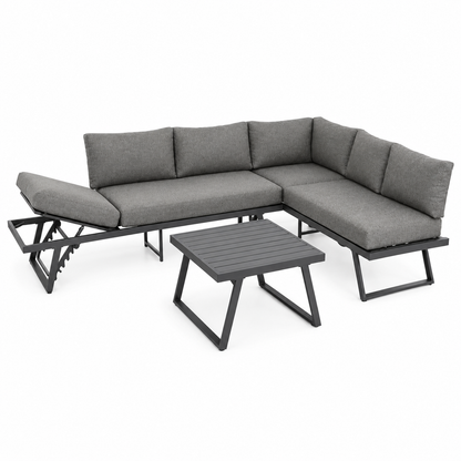 Salon de jardin d'angle 6 places en aluminium anthracite